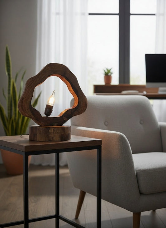 Artisan Wavy Edge Acacia Wood Table Lamp
